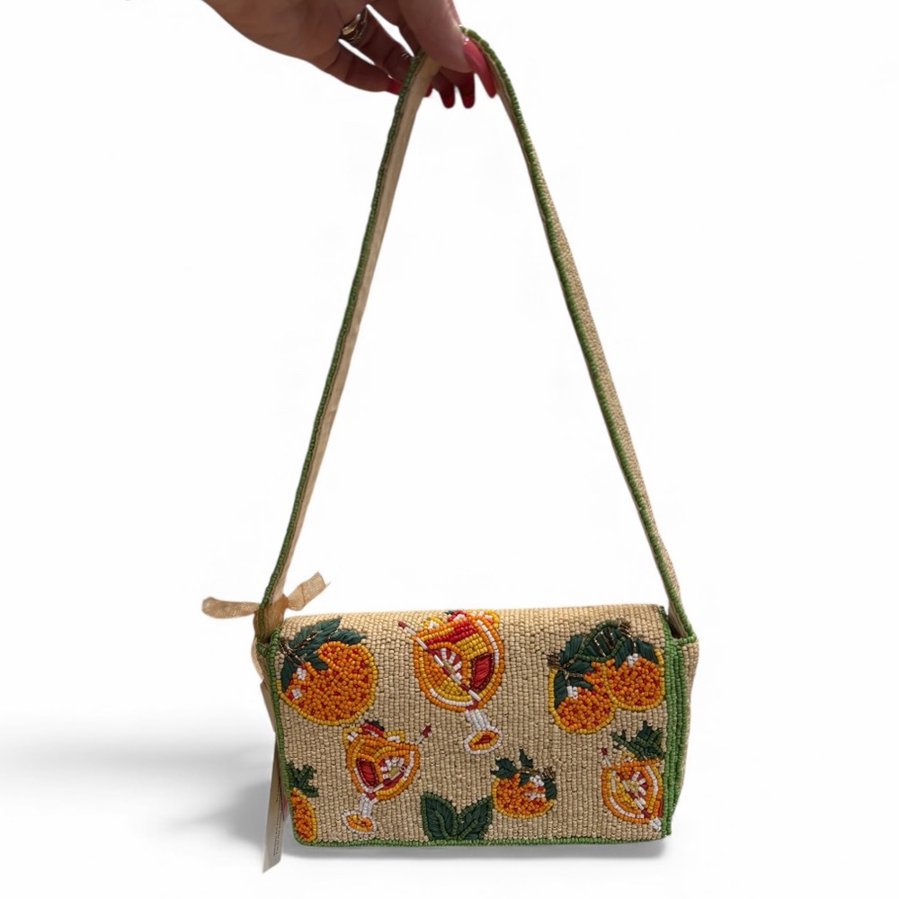 Handcrafted in India “Aperol Esque” Beaded Bag Orange and Green - Picture 2 of 7
